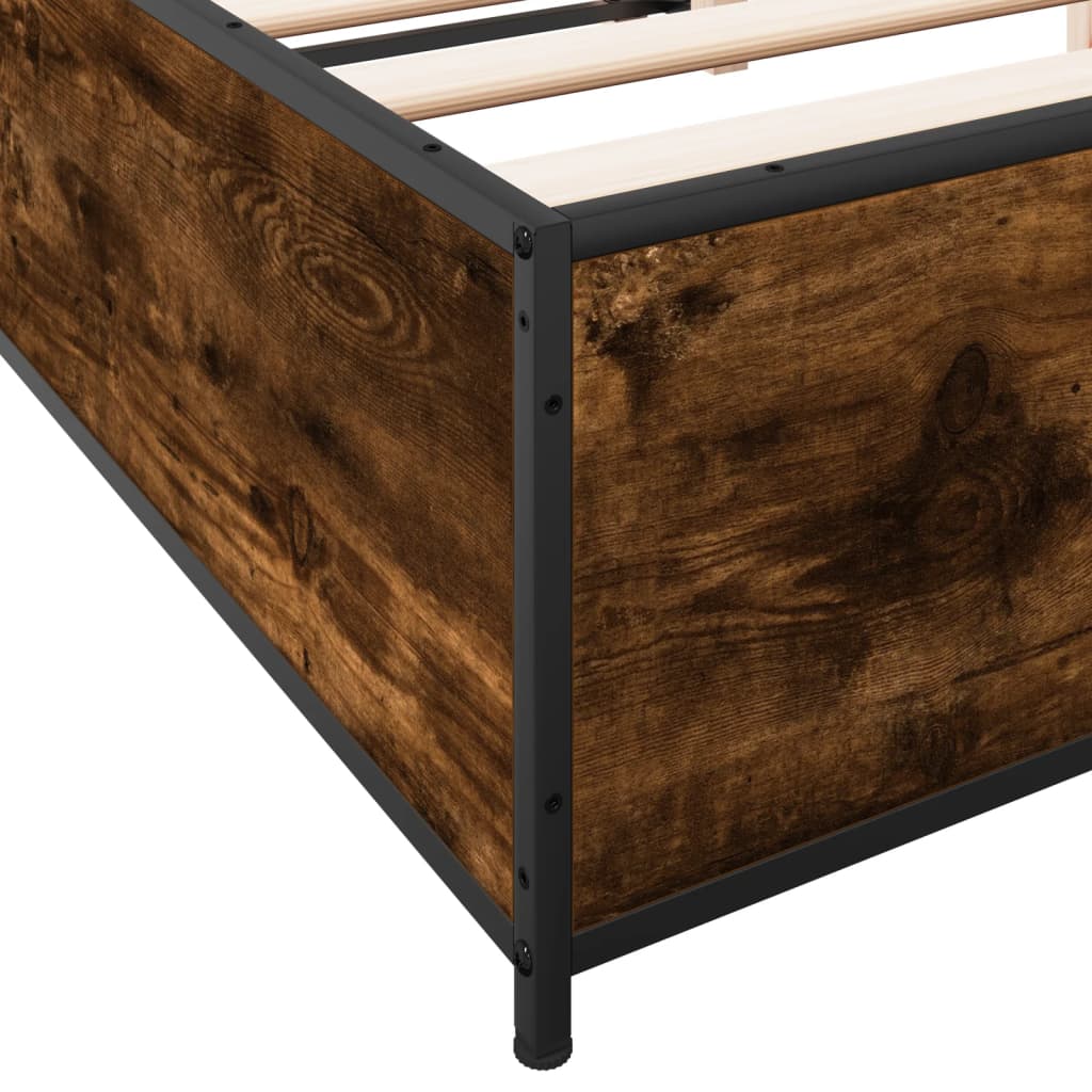 Bedframe Bewerkt Hout Metaal Kleurig Gerookt Eiken