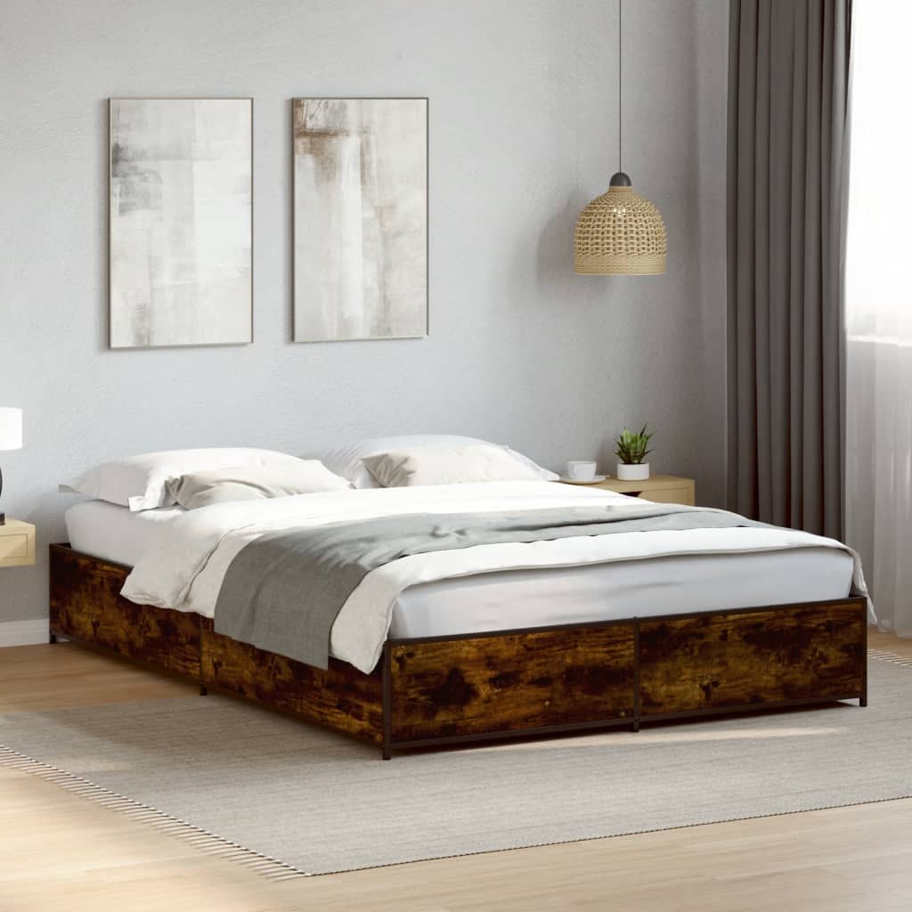 Bedframe Bewerkt Hout Metaal Kleurig Gerookt Eiken