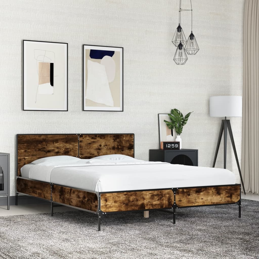 Bedframe Bewerkt Hout En Metaal Kleurig