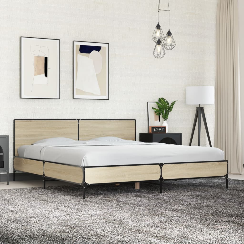 Bedframe Bewerkt Hout En Metaal Kleurig