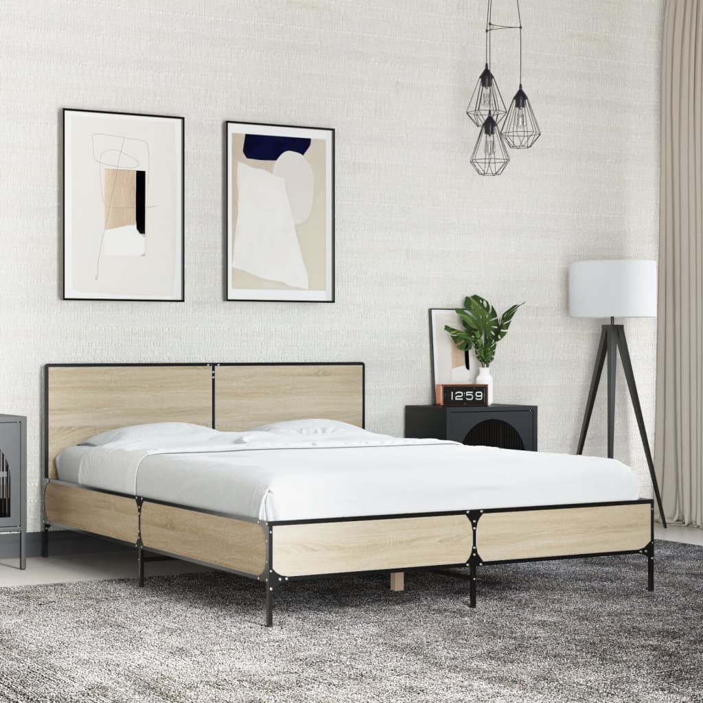 Bedframe Bewerkt Hout En Metaal Kleurig