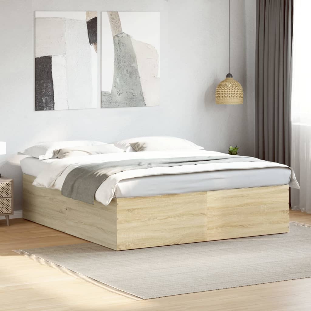 Bedframe Bewerkt Hout Kleurig Sonoma Eiken