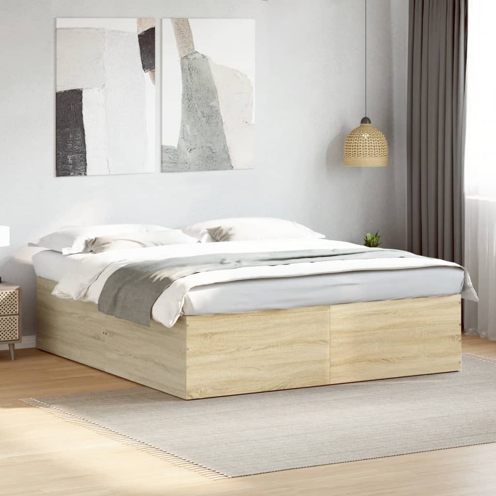 Bedframe Zonder Matras Hout Kleurig Sonoma Eiken