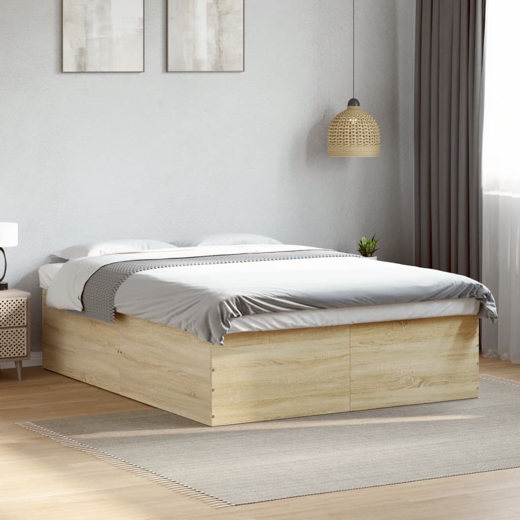 Bedframe Zonder Matras Hout Kleurig Sonoma Eiken