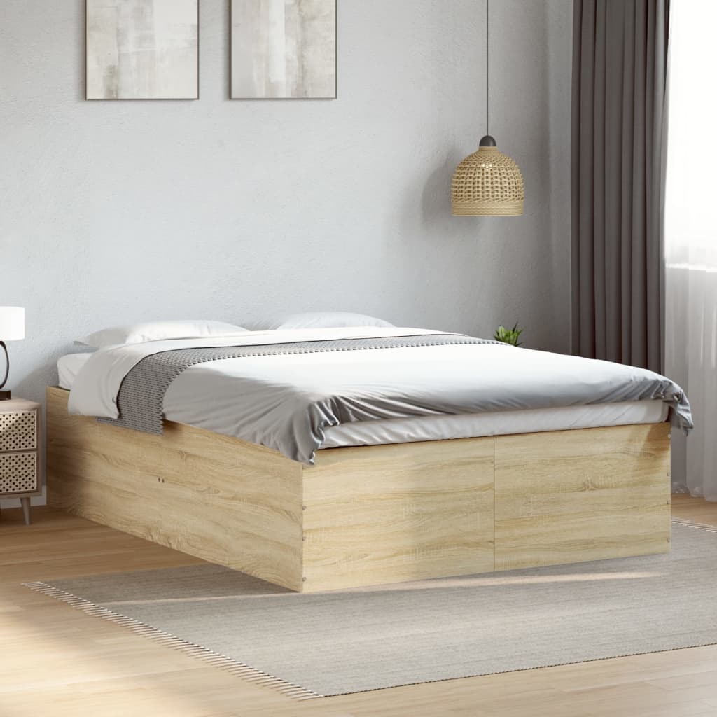 Bedframe Zonder Matras Hout Kleurig Sonoma Eiken