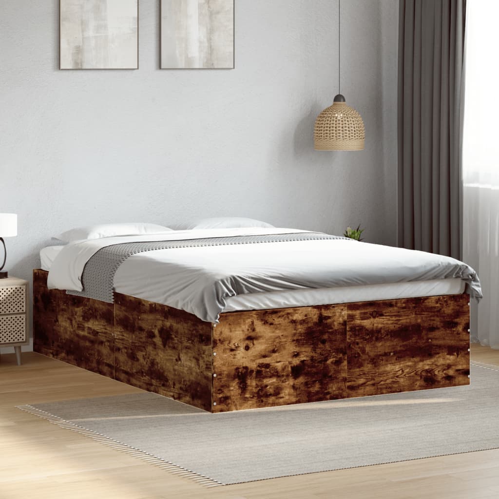 Bedframe Bewerkt Hout Kleurig Gerookt Eiken