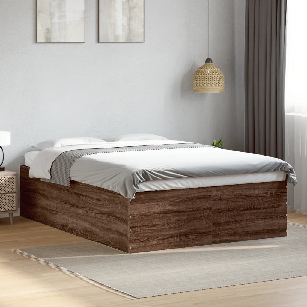 Bedframe Bewerkt Hout Bruin Eikenkleur