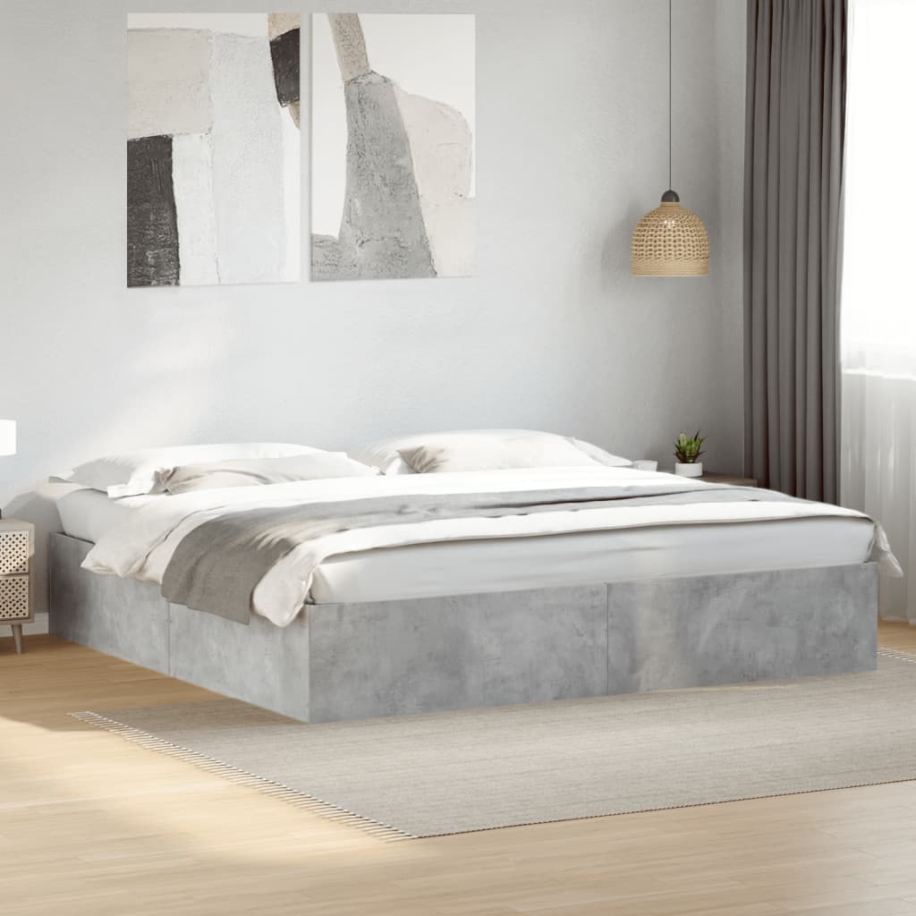 Bedframe Bewerkt Hout Betongrijs