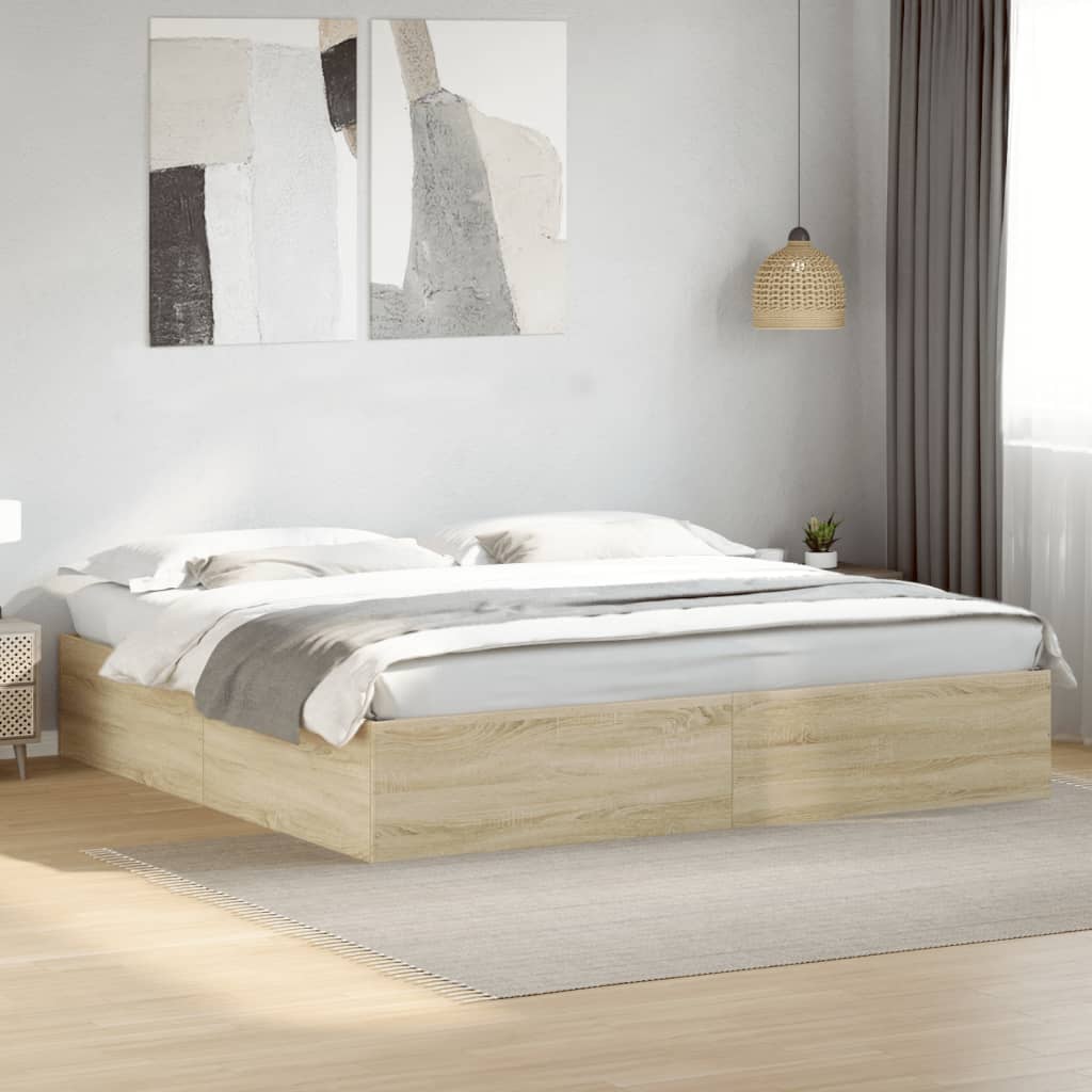 Bedframe Bewerkt Hout Kleurig Sonoma Eiken