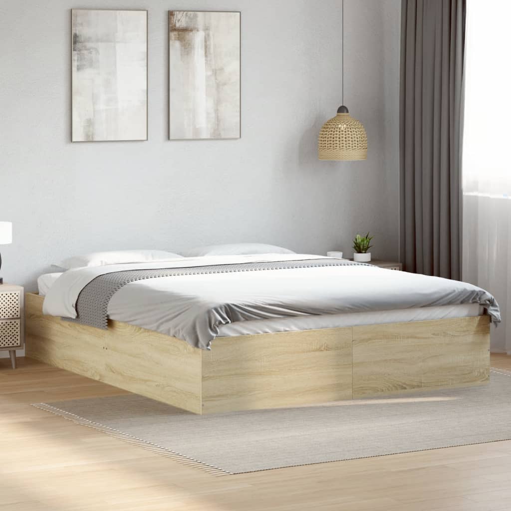 Bedframe Zonder Matras Hout Kleurig Sonoma Eiken