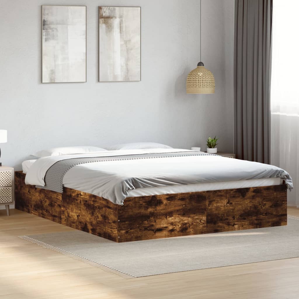 Bedframe Bewerkt Hout Kleurig Gerookt Eiken