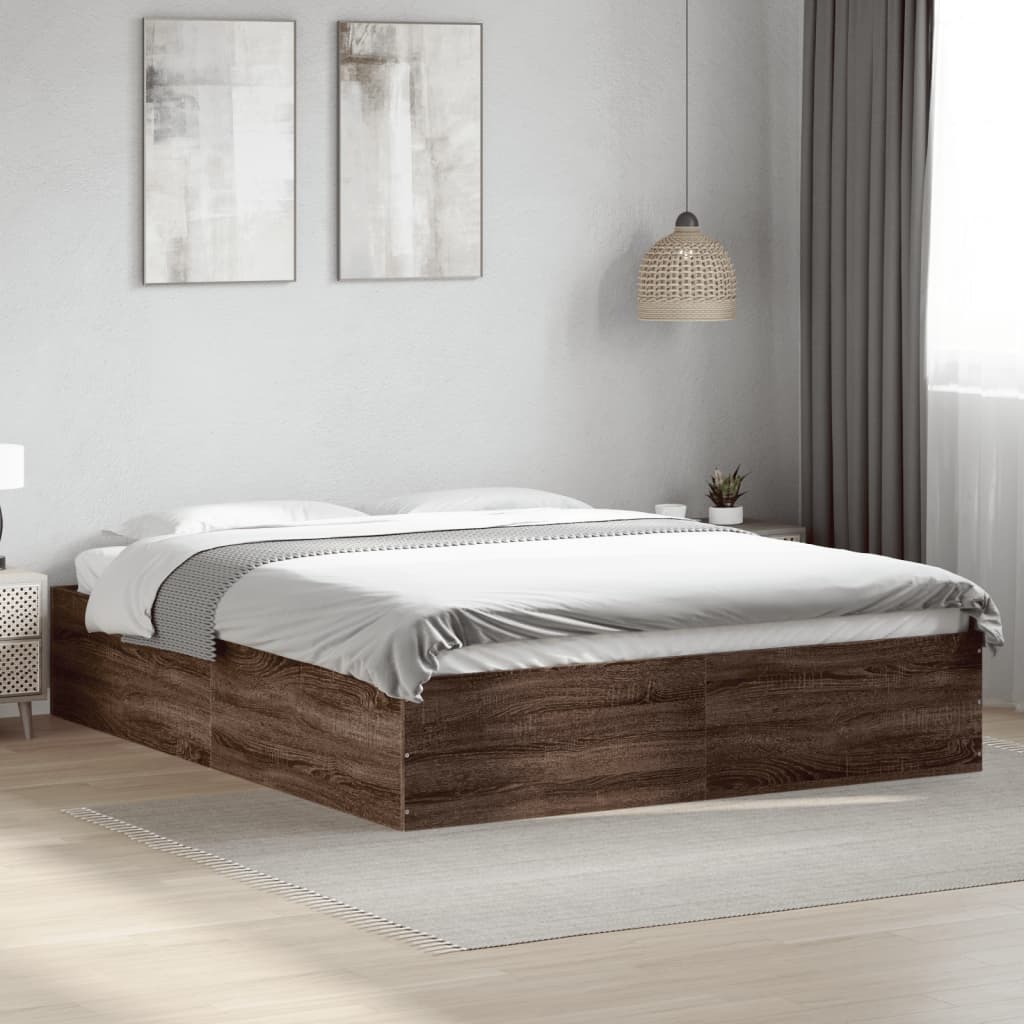 Bedframe Bewerkt Hout Bruin Eikenkleur