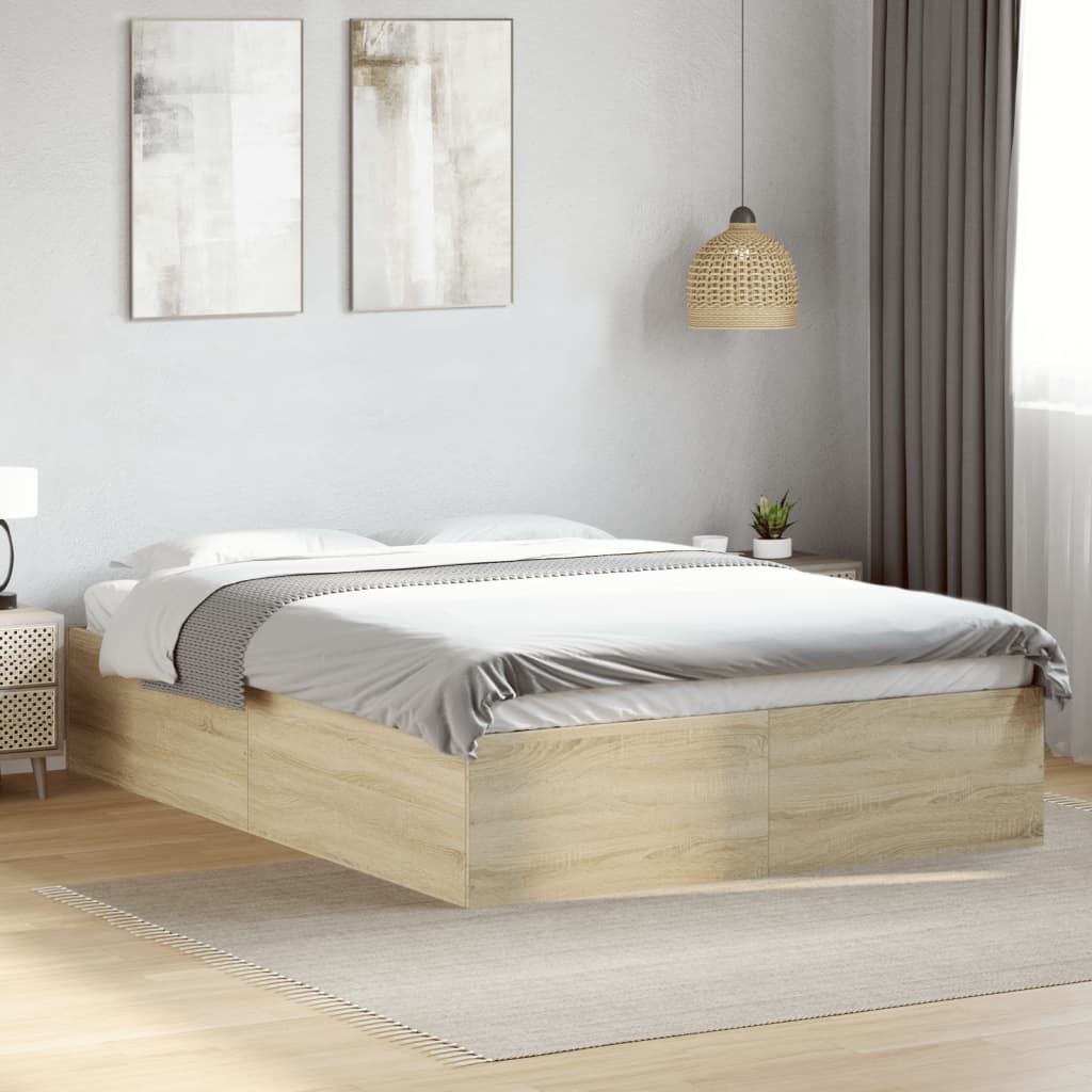 Bedframe Zonder Matras Hout Kleurig Sonoma Eiken