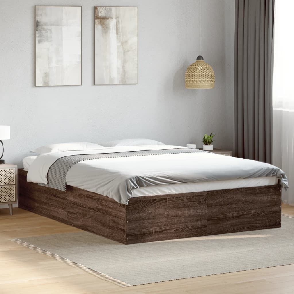 Bedframe Bewerkt Hout Bruin Eikenkleur