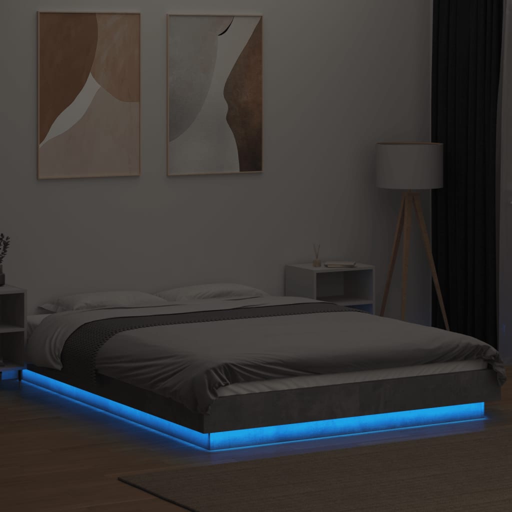 Bedframe Met Led-Verlichting Bewerkt Hout