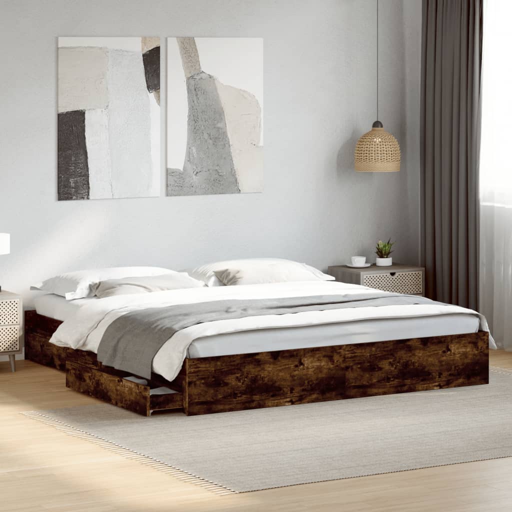 Bedframe Met Lades Bewerkt Hout