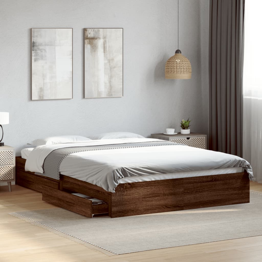 Bedframe Met Lades Bewerkt Hout