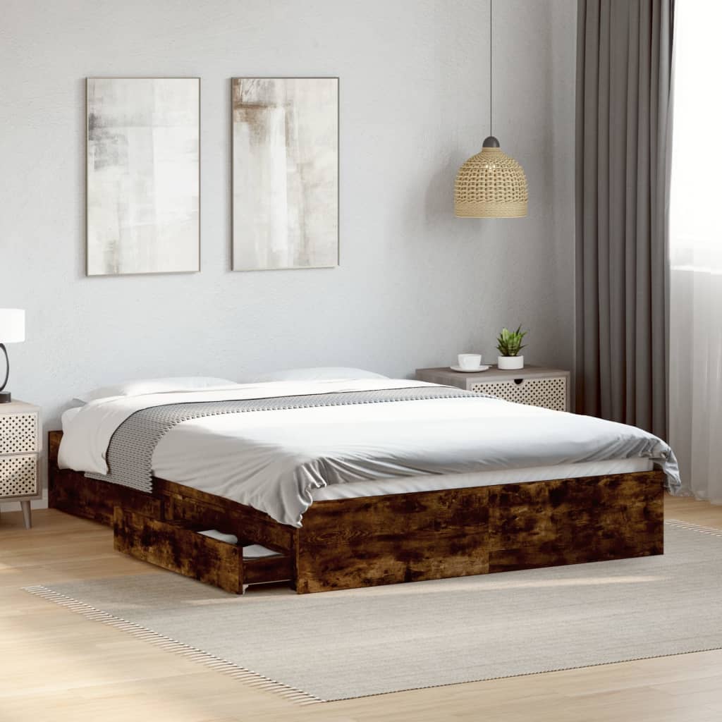 Bedframe Met Lades Bewerkt Hout