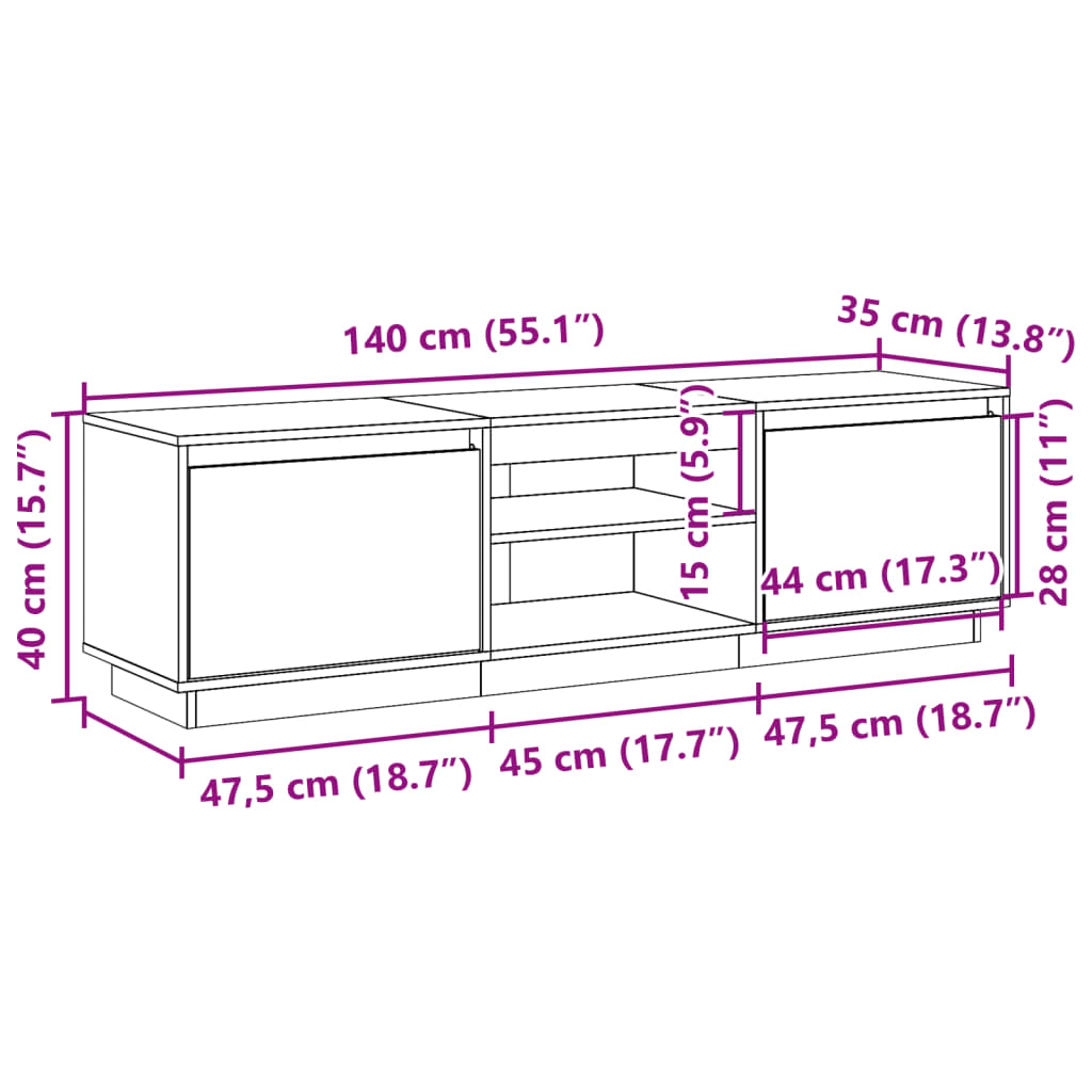 Tv-Meubel 140X35X40 Cm Massief Grenenhout