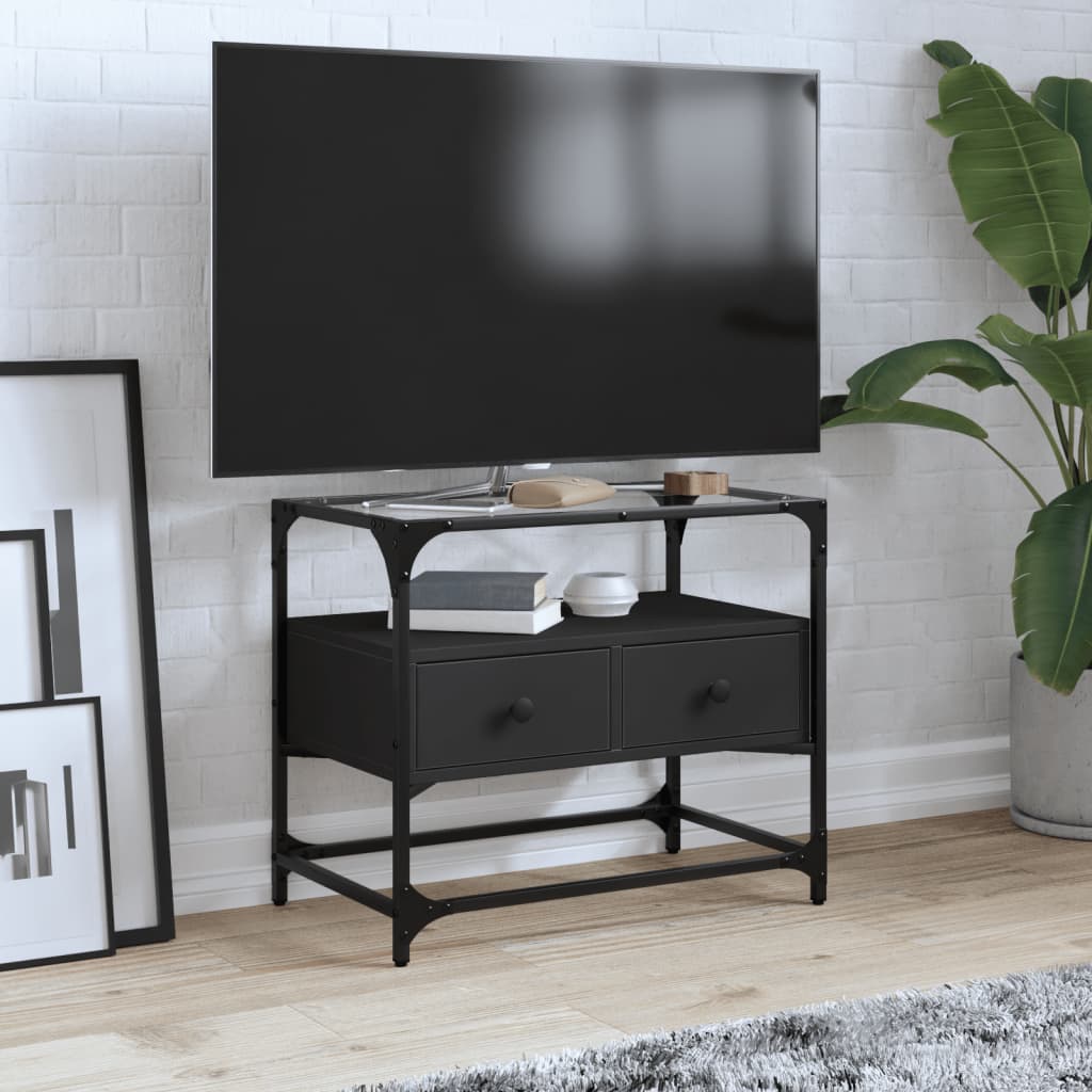 Tv-Meubel Met Glazen Blad 98X35X51 Cm Bewerkt Hout
