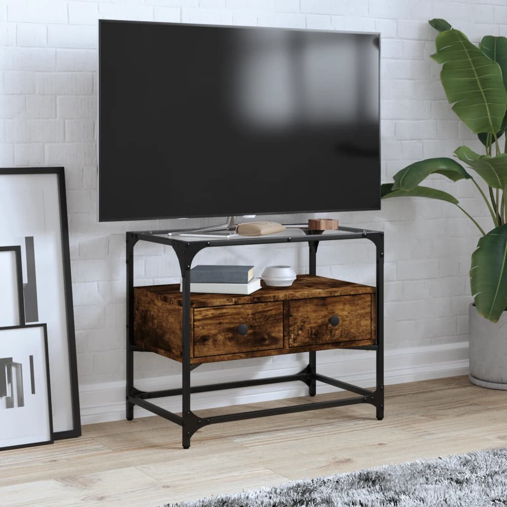 Tv-Meubel Met Glazen Blad 98X35X51 Cm Bewerkt Hout