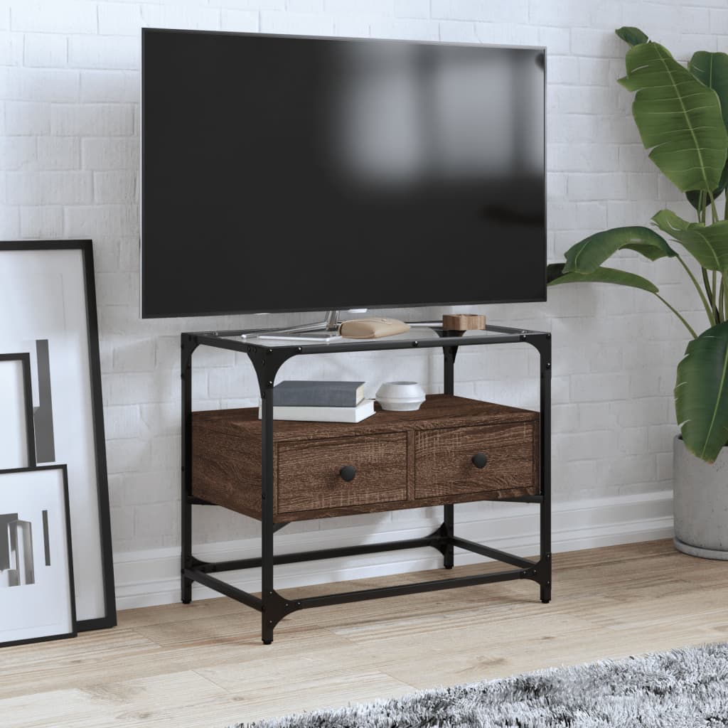 Tv-Meubel Met Glazen Blad 98X35X51 Cm Bewerkt Hout