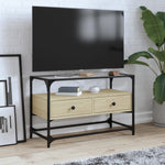 Tv-Meubel Met Glazen Blad 98X35X51 Cm Bewerkt Hout