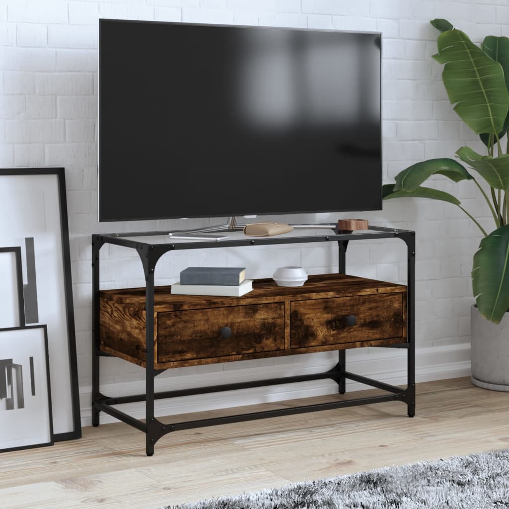 Tv-Meubel Met Glazen Blad 98X35X51 Cm Bewerkt Hout