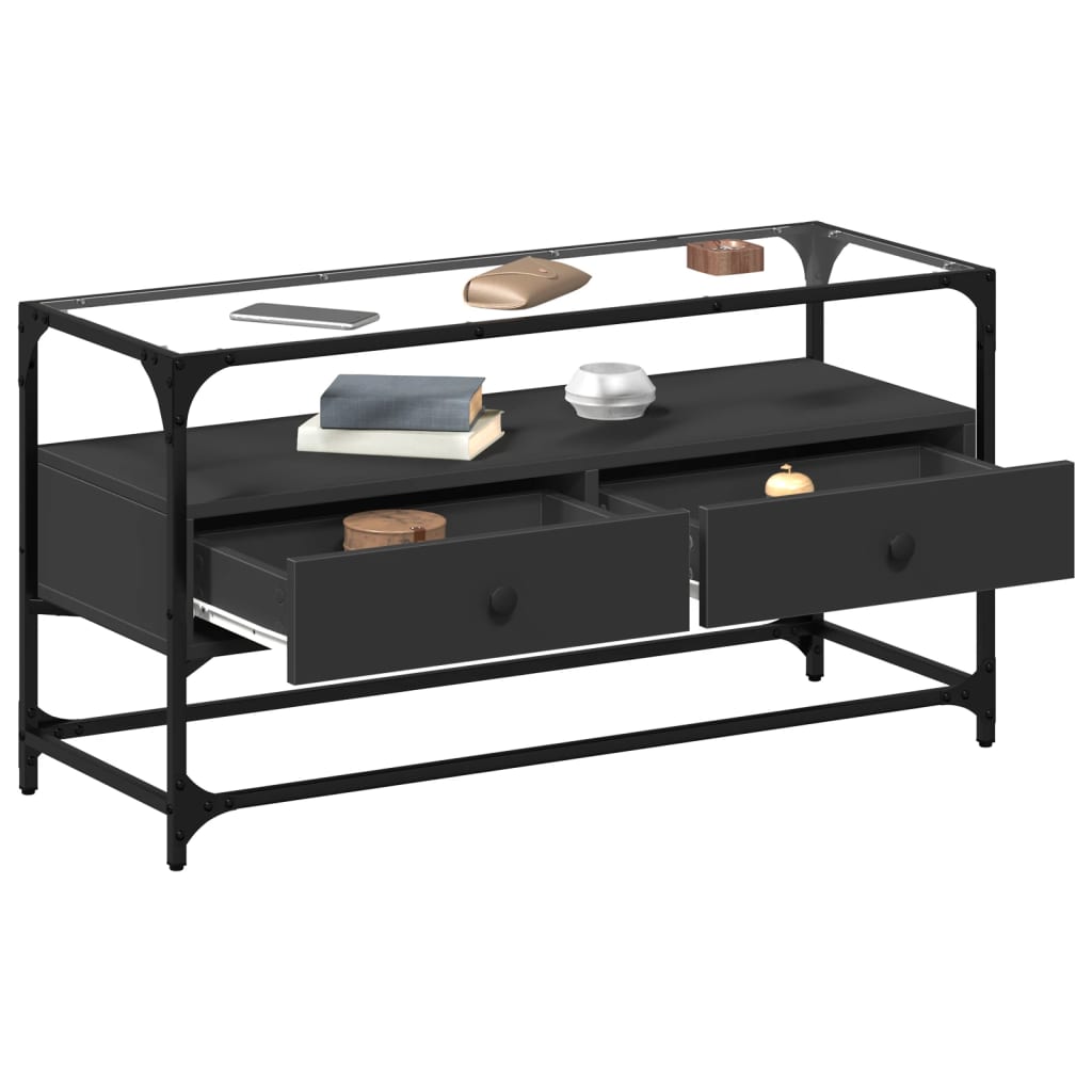 Tv-Meubel Met Glazen Blad 98X35X51 Cm Bewerkt Hout