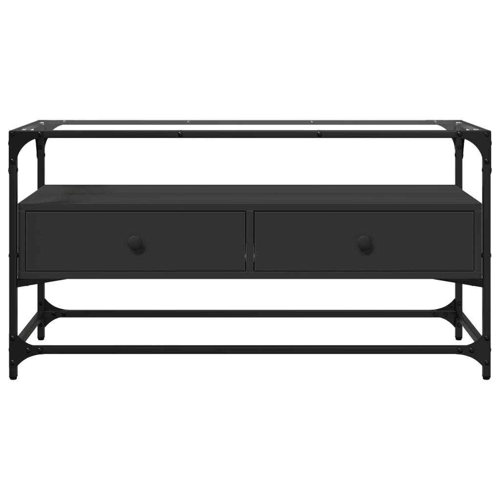Tv-Meubel Met Glazen Blad 98X35X51 Cm Bewerkt Hout
