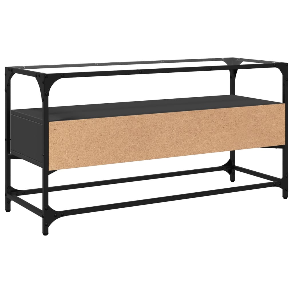 Tv-Meubel Met Glazen Blad 98X35X51 Cm Bewerkt Hout