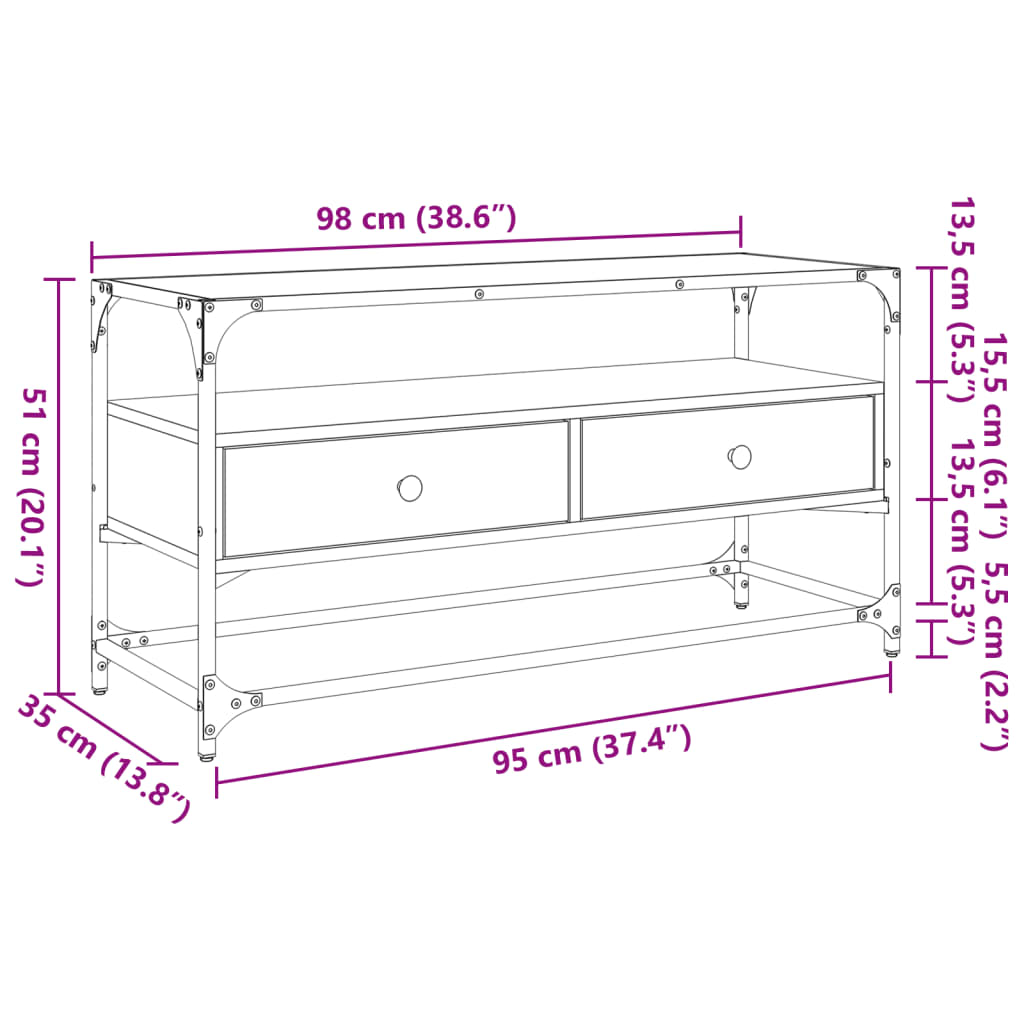Tv-Meubel Met Glazen Blad 98X35X51 Cm Bewerkt Hout