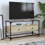 Tv-Meubel Met Glazen Blad 98X35X51 Cm Bewerkt Hout