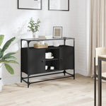 Dressoir Met Glazen Blad 98X35X81 Cm Bewerkt Hout