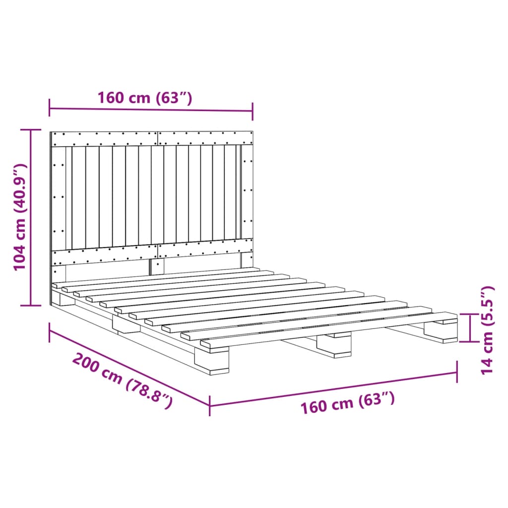 Bedframe Met Hoofdbord Massief Grenenhout 160X200 Cm Wit