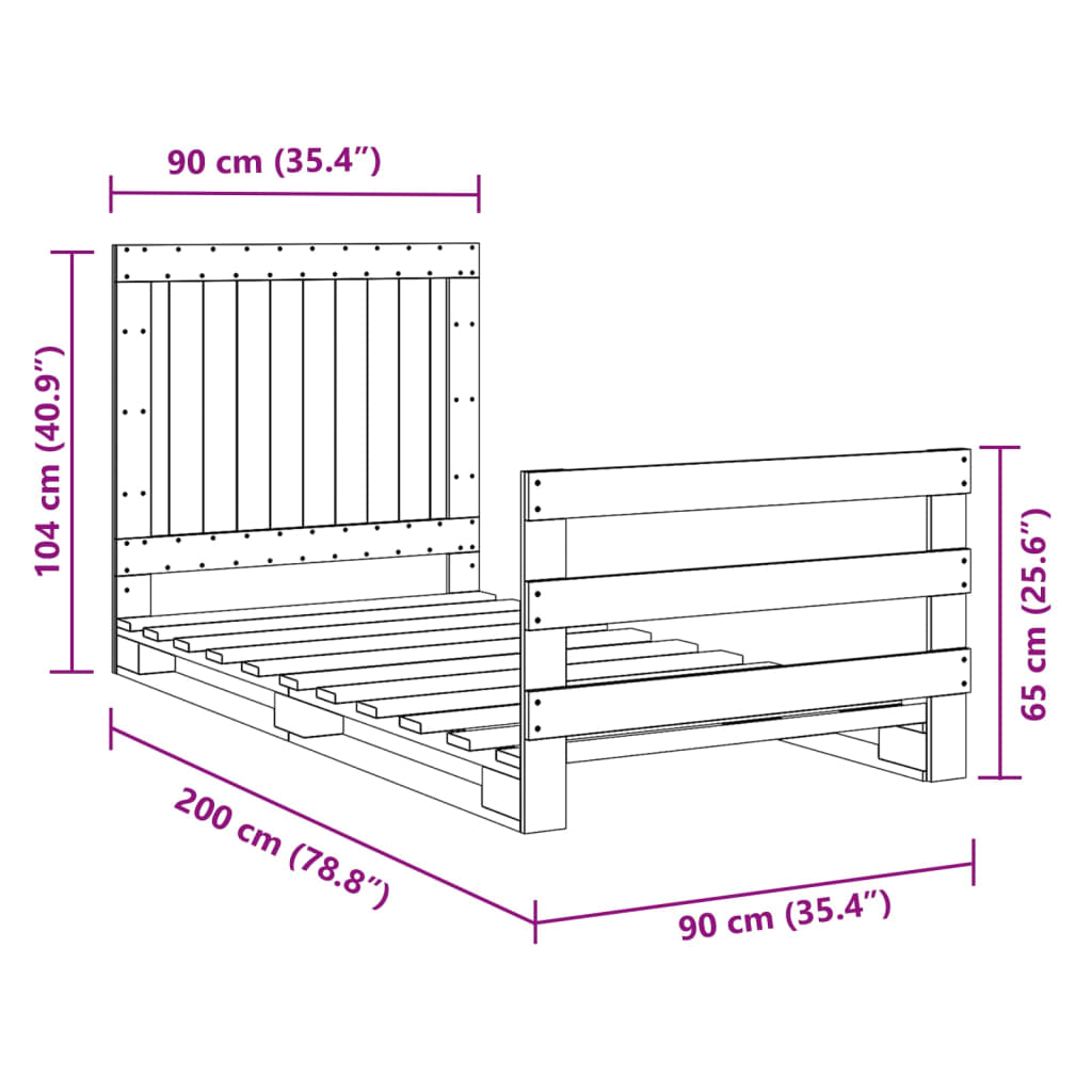 Bedframe Met Hoofdbord Massief Grenenhout 90X200 Cm Groen