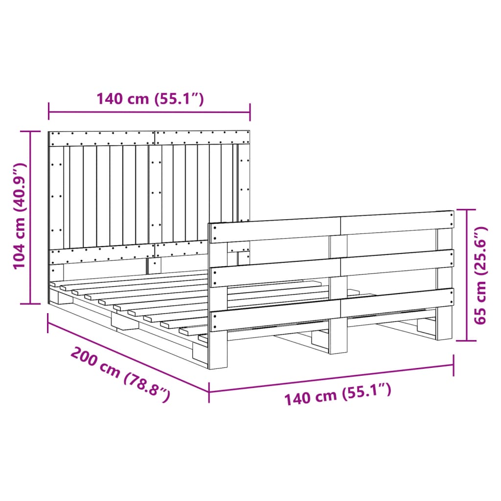 Bedframe Met Hoofdbord Massief Grenenhout Wit 140X200 Cm Wit