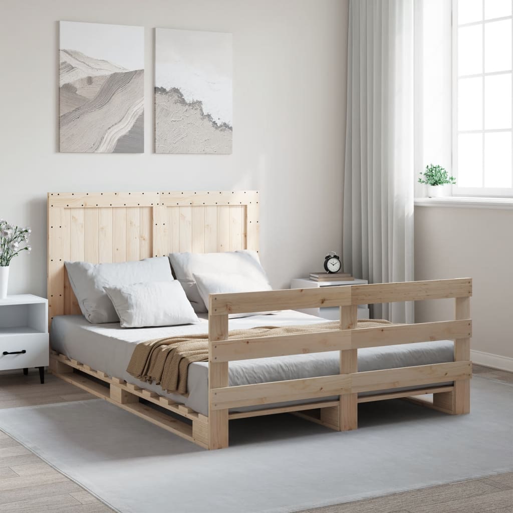 Bedframe Met Hoofdbord Massief Grenenhout Wit 140X200 Cm Wit