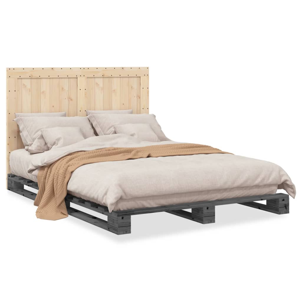 Bedframe Met Hoofdbord Massief Grenenhout Grijs 140X200 Cm Groen