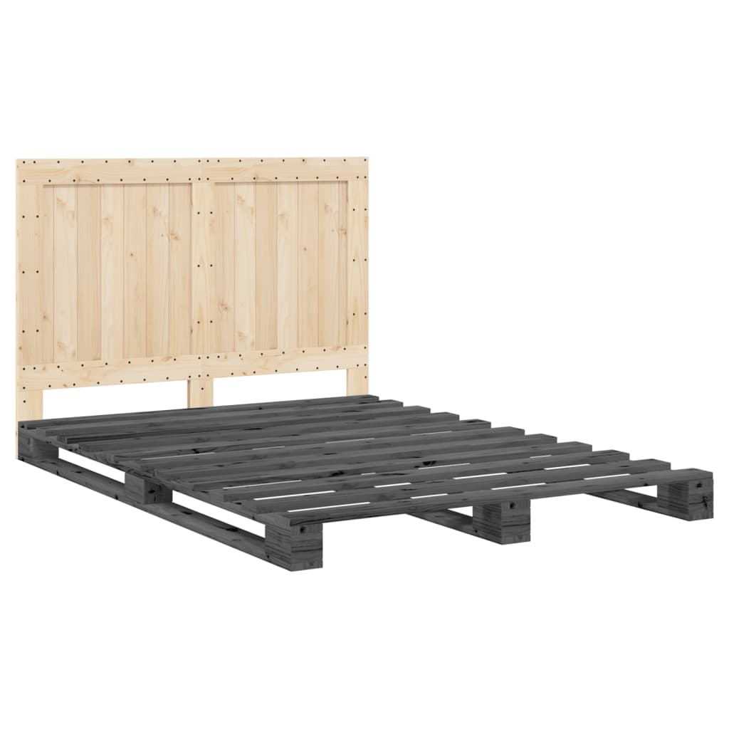 Bedframe Met Hoofdbord Massief Grenenhout Grijs 140X200 Cm Groen