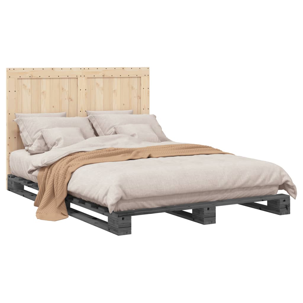 Bedframe Met Hoofdbord Massief Grenenhout Grijs 140X200 Cm Groen