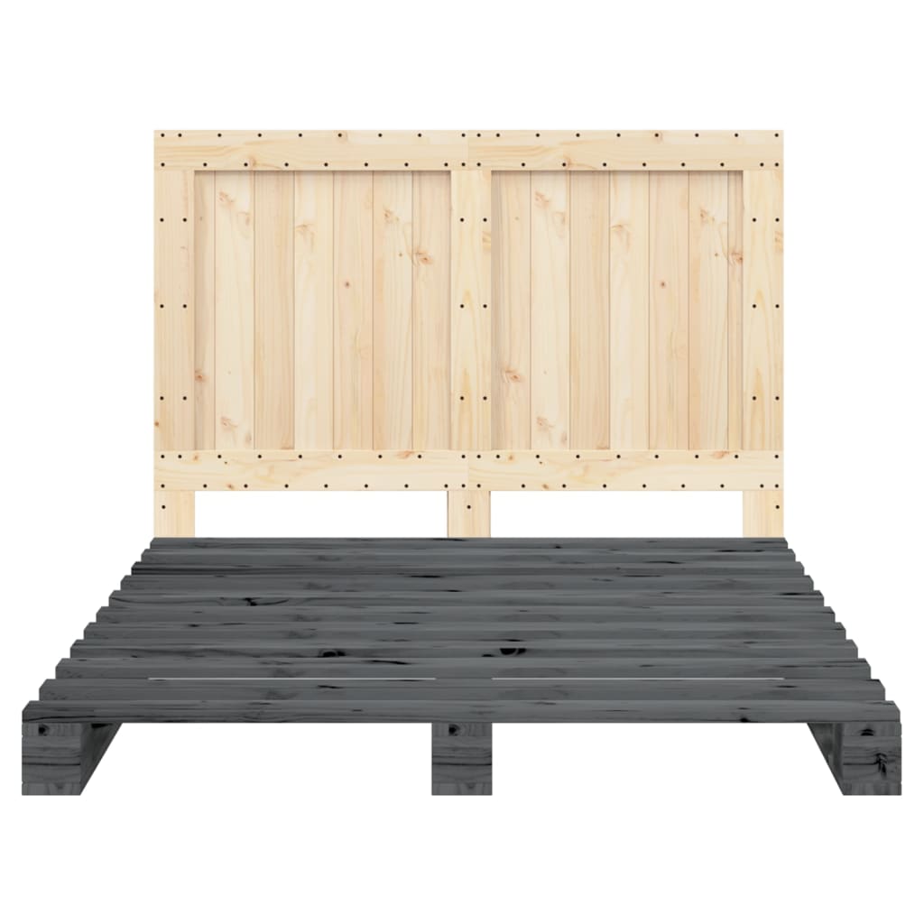 Bedframe Met Hoofdbord Massief Grenenhout Grijs 140X200 Cm Groen