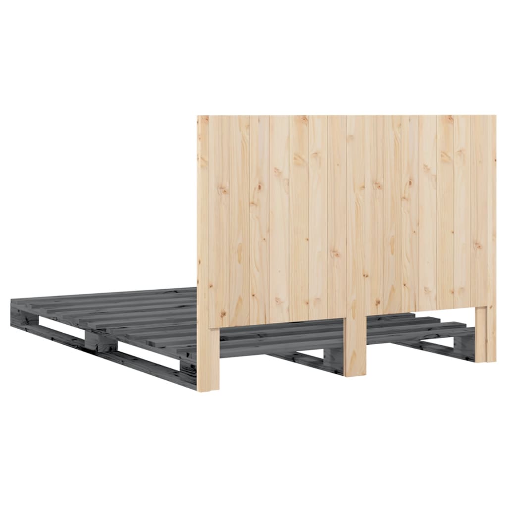 Bedframe Met Hoofdbord Massief Grenenhout Grijs 140X200 Cm Groen