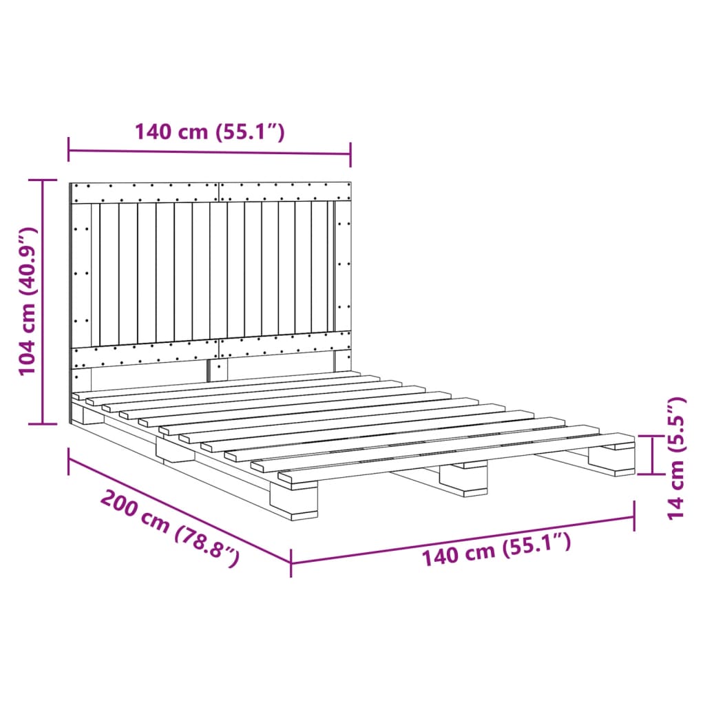 Bedframe Met Hoofdbord Massief Grenenhout Grijs 140X200 Cm Groen