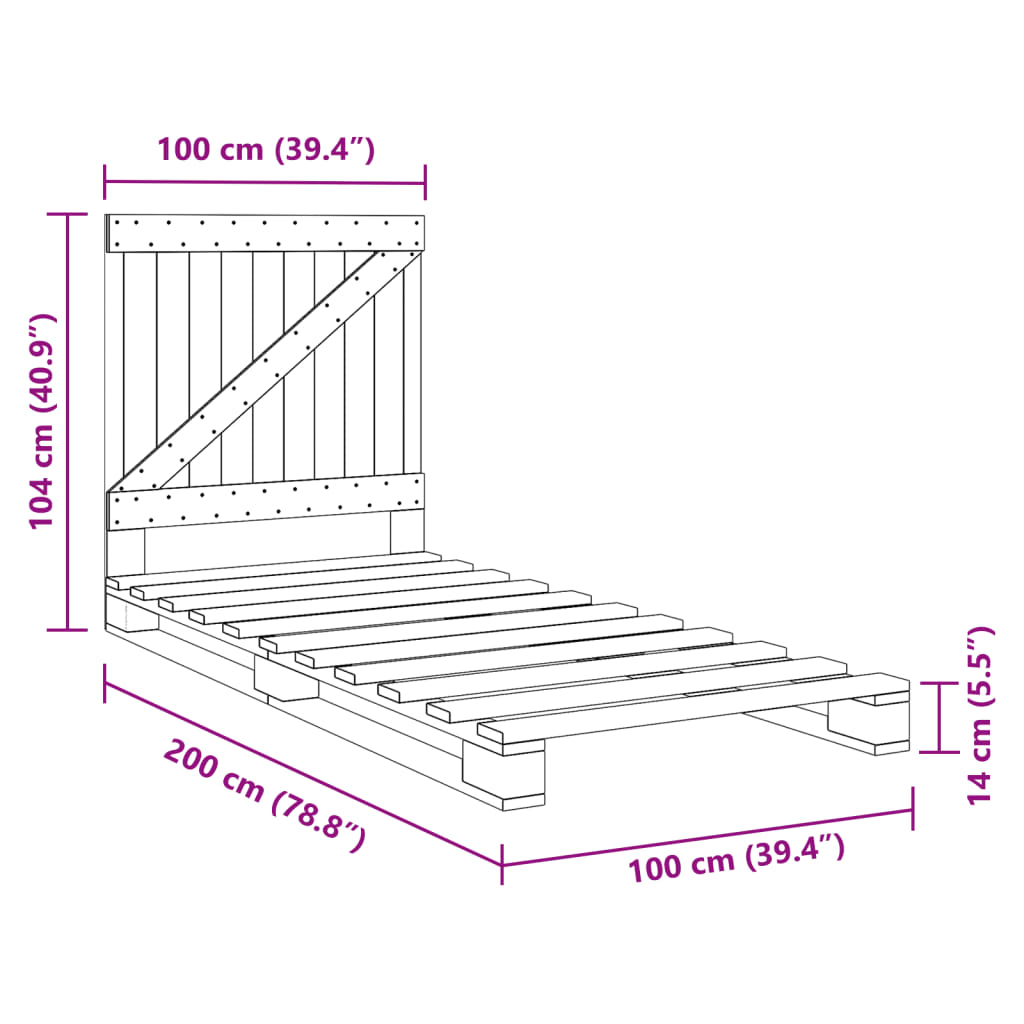 Bedframe Met Hoofdbord Massief Grenenhout 100X200 Cm