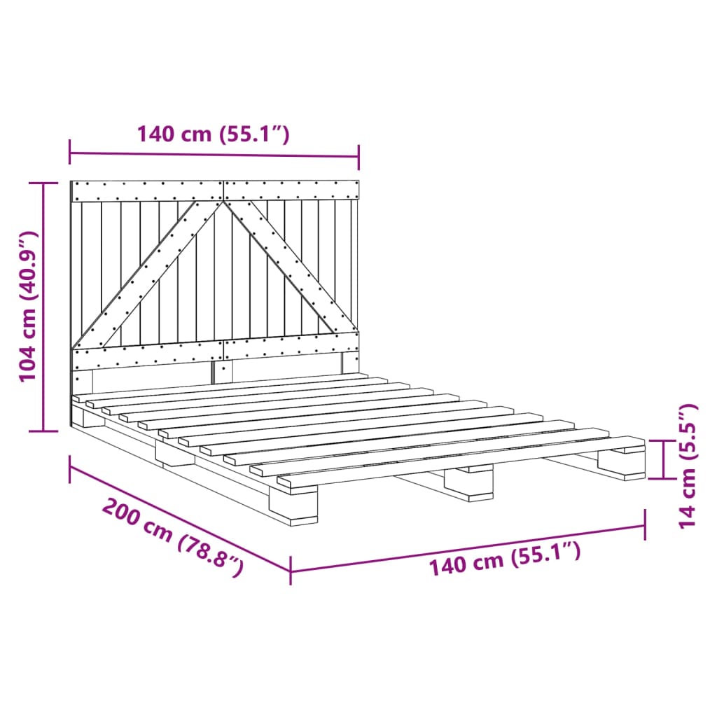 Bedframe Met Hoofdbord Massief Grenenhout Wit 140X200 Cm Groen