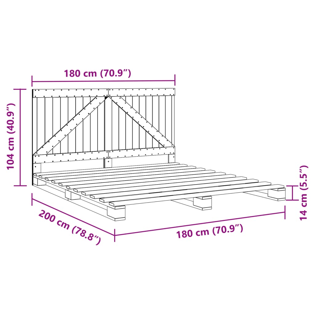 Bedframe Met Hoofdbord Massief Grenenhout 180X200 Cm Wit