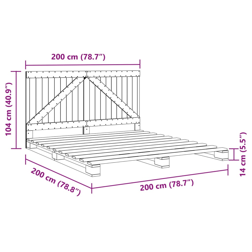 Bedframe Met Hoofdbord Massief Grenenhout 200X200 Cm