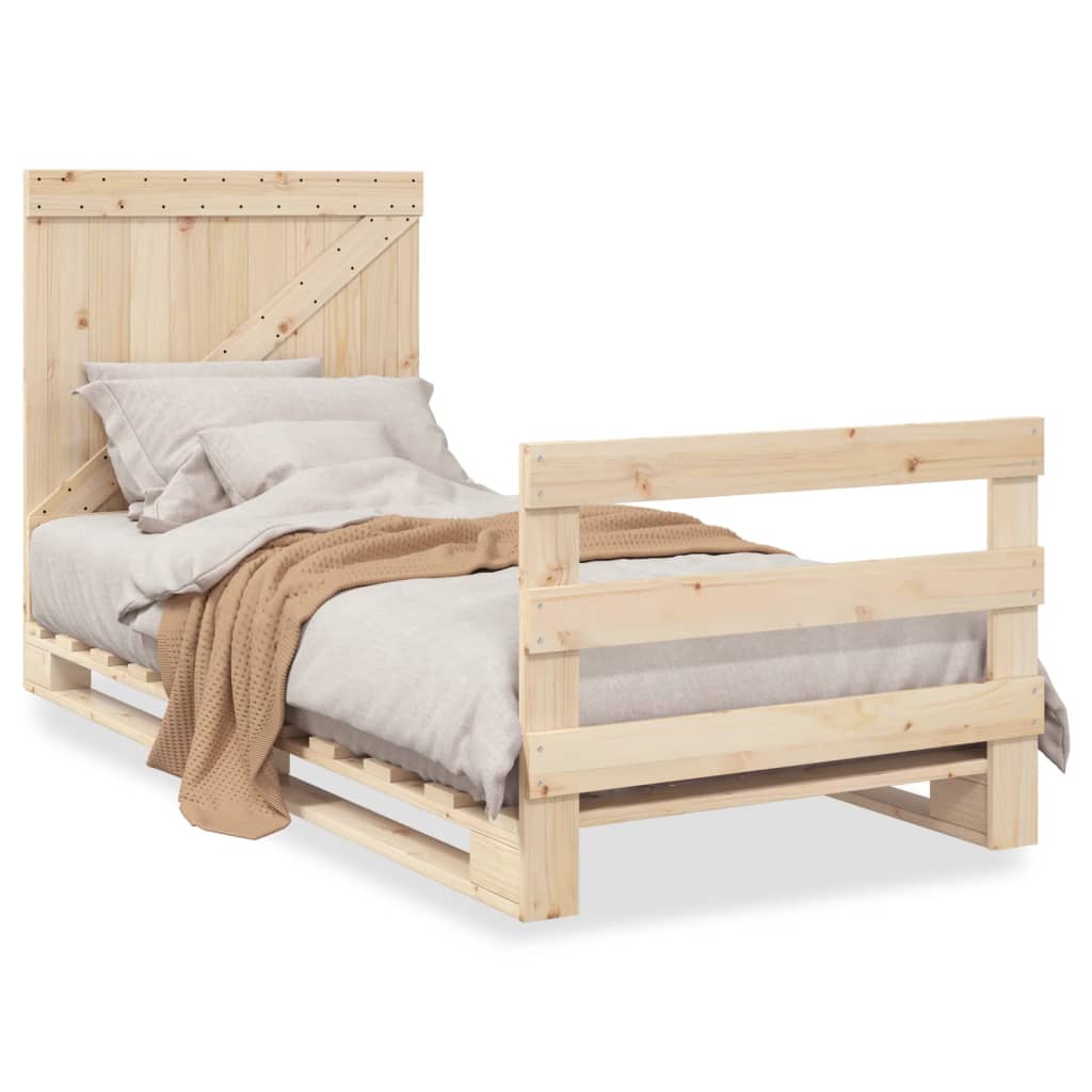 Bedframe Met Hoofdbord Massief Grenenhout 90X200 Cm Wit