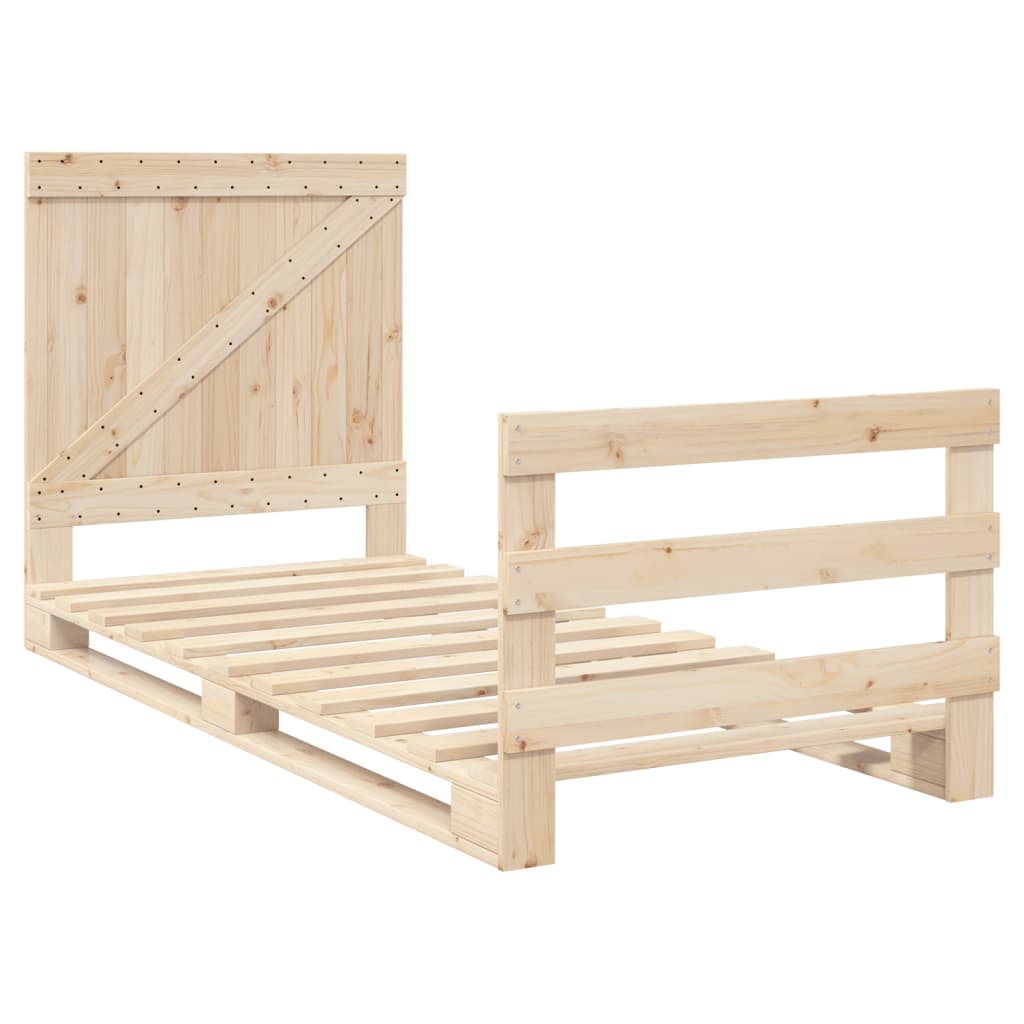 Bedframe Met Hoofdbord Massief Grenenhout 90X200 Cm Wit